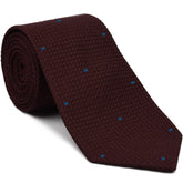 Burgundy Grenadine Grossa with Navy Blue (Hand Sewn) Pin Dots Silk Tie #GGDT-3 (5)